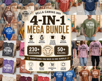 Bella Canvas 3001 Mockup Bundle | Male, Female, Couple, Flat Lay (Digital Download)