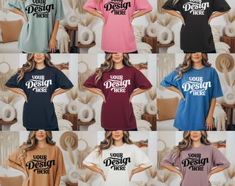 15 Comfort Colors 1717 T-Shirt Mockups | Oversized Boho Tee POD Bundle | Digital Bundle