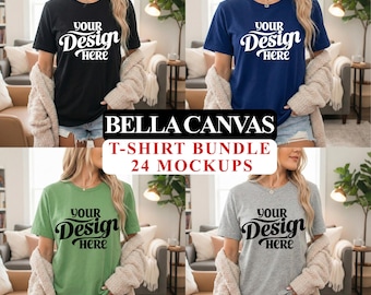 Maquettes de t-shirt surdimensionné Bella Canvas 3001 | Lot modèle de t-shirt | Ensemble de 24 chemises couleurs | Téléchargement numérique