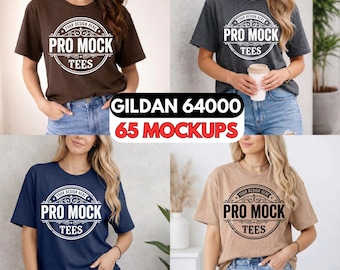 Gildan 64000 T-Shirt Mockup Bundle | 65 Colors, 4 Models (Digital Download)