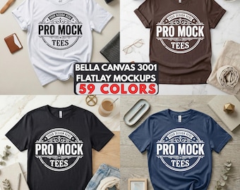 Bella Canvas 3001 Mockup Bundle | 59 Flat Lay Lifestyle Colors (Digital Download)