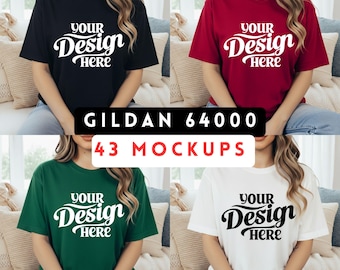 Gildan 64000 T-Shirt Mockup Bundle | 43 Colors Flat Lay Mockups | Digital Download