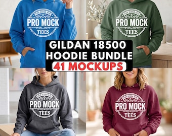 Gildan 18500 Hoodie Mockup Bundle | 41 Female Styles, 4 Colors (Digital Download)