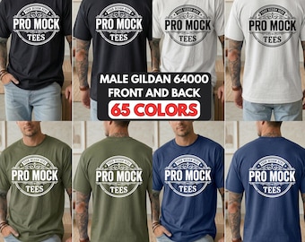Gildan 64000 Male T-Shirt Mockup Bundle | Front & Back, 65 Colors (Digital Download)