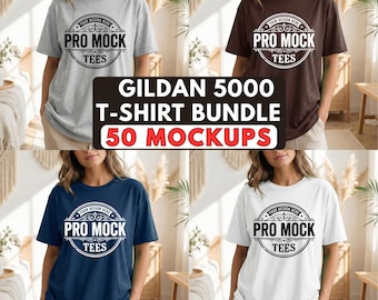 Gildan 5000 T-Shirt Mockup Bundle – 50 Color Unisex Shirt Mockups (Digital Download)