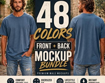 Comfort Colors 1717 Mockup Bundle | 48 Colors Front Back Oversized T-Shirt (Digital Download)