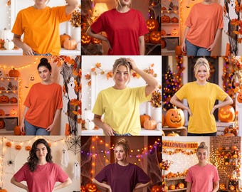 Gildan 64000 T-Shirt Mockup Bundle, 65 Colors, Fall Halloween Lifestyle Photo (Digital Download)