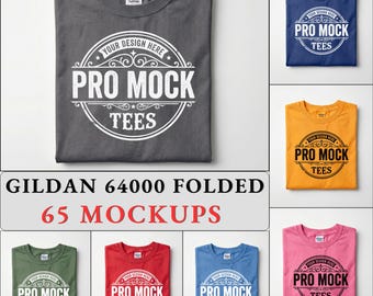 Makiety koszulek składanych Gildan 64000 | 65 płaskich modeli (do pobrania w wersji cyfrowej)