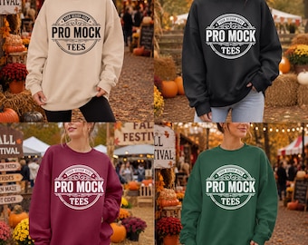 Gildan 18000 Fall Festival Sweatshirt Mockup, Female Model Autumn Lifestyle (34 Colors)