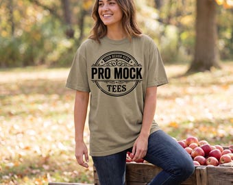 Sandstone Comfort Colors 1717 T-Shirt Mockup | Cozy Autumn | POD Mockup | Fall Color, Lifestyle Photo