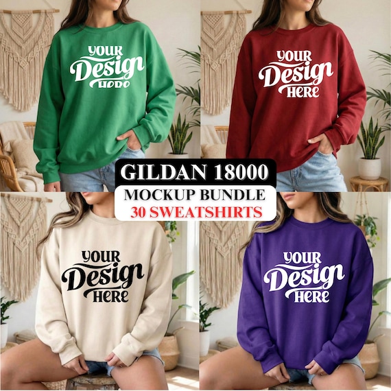 Gildan 18000 Sweatshirt Mockup Bundle – POD Apparel Template (Digital Download)