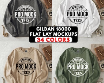 Gildan 18000 Crewneck Sweatshirt Mockups | 34 Colors Flat Lay (Digital Download)