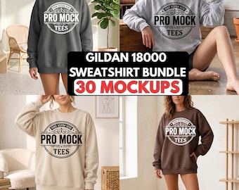Gildan 18000 Sweatshirt Mockup Bundle | Female Models, 30 Colors, Lifestyle Poses (Canva PSD)