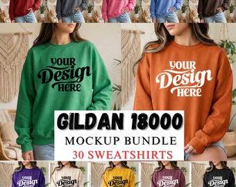 Gildan 18000 Mockup Bundle | 30 Colors Fleece Pullover (Digital Product)