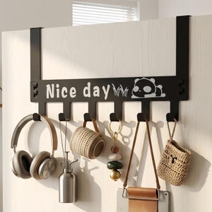 Over the Door Hook Rack, No Drill Metal Hanger with 6 Hooks, Panda Coat Towel Organizer for Bedroom Bathroom Closet and Entryway