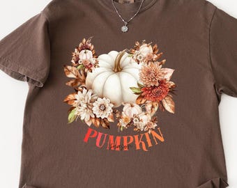 Floral Pumpkin Shirt, Comfort Colors®, Fall Thanksgiving Sweatshirt, Cute Autumn Floral Tee, Cozy Seasonal Harvest Outfit for Women