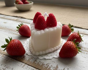 Handmade Candle gift Strawberry Candle cake birthday Unique gift Strawberry Heart Cake Candle Cake Candles Birthday Decor Fruit Candle Wax