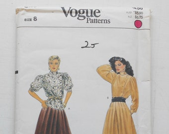 Vogue 8390, Size 8; UNCUT, Out of Print, Vintage, Culottes, Skirt, Blouse Pattern