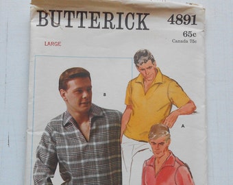 Butterick 5605, Size Large (42-44); UNCUT, Out of Print, Vintage, 1960s, Pullover Shirt Pattern