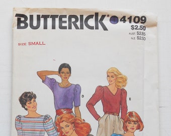 Butterick 4109, Size Small (8,10); UNCUT, Out of Print, 1980's Top Pattern