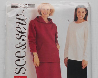 See and Sew 3694, Size 8,10,12; UNCUT, Out of Print, Top, Pullover with Hood, Pants, Skirt Pattern