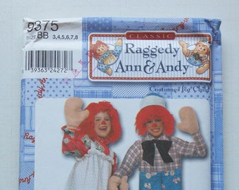 Simplicity 9375, Size 3,4,5,6,7,8; UNCUT, Out of Print, Vintage, Raggedy Ann and Andy Pattern