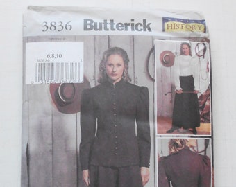 Butterick 3836, Size 6,8,10; UNCUT, Out of Print, Historical Costume Pattern, Making History