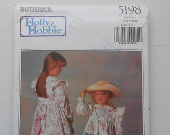 Butterick 5198, Kids Size 2,3,4,5,6; UNCUT, Out of Print, Vintage, 1990, Holly Hobbie, Kids Dress Pattern