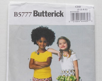 Butterick 5777, Size 2,3,4,5; UNCUT, Out of Print, Kids Top, Skirt, and Shorts Pattern