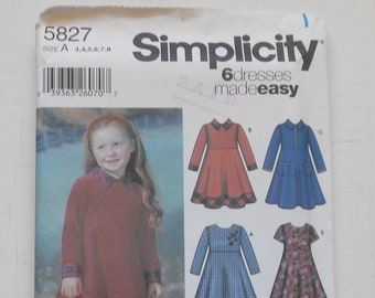 Simplicity 5827, Size 3,4,5,6,7,8; UNCUT, Out of Print, Vintage, Child's Dress Pattern
