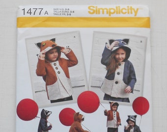 Simplicity 1477, Size 3,4,5,6,7,8; UNCUT, Out of Print, Kids Animal Jacket Pattern, Little Goodall