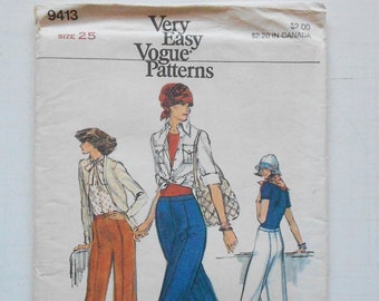 Vogue 9413, Waist Size 25; UNCUT, Out of Print, Vintage, Pants Pattern