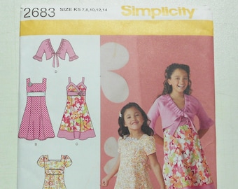 Simplicity 2683, Size 5,6,7,8,10,12,14; UNCUT, Out of Print, Kids Dress and Jacket Pattern