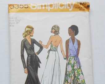 Simplicity 5355, Size 10; UNCUT, Out of Print, Vintage, 1972, Wrap Top, Halter Top, Pants Pattern