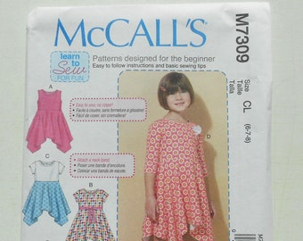 McCall's 7309, Size 6,7,8; UNCUT, Out of Print, Kid Dress Pattern, Learn to Sew