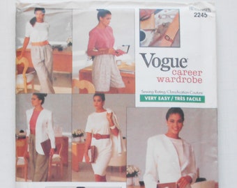 Vogue 2245, Size 12,14,16; UNCUT, Out of Print, Vintage, 1989, Jacket, Dress, Top, Shorts, Pants Pattern, Suit Pattern