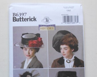 Butterick 6397, Size One Size; UNCUT, Historical Hats Pattern, Making History Pattern