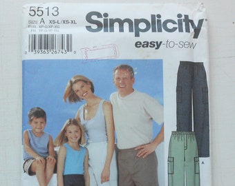 Simplicity 5513, Size (Kids) Xs - L Adults Xs -Xl; UNCUT, Out of Print, Vintage, Pants, Shorts Pattern