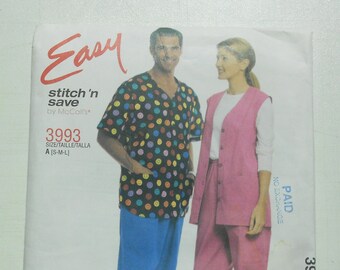 McCall's 3993, Size S,M,L; UNCUT, Out of Print, Vintage, Vest, Shirt, and Pants Pattern