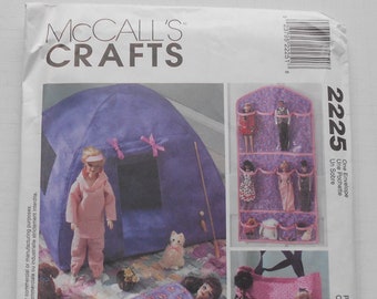 McCall's 2225, Size OS; UNCUT, Out of Print, Vintage, Barbie Doll Organizers, Accessories Pattern, Barbie Camping