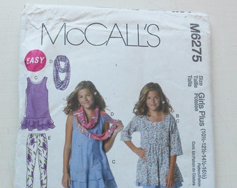 McCalls 6275, Size 10.5,12.5,14.5,16.5; UNCUT, Kids Plus Dress, Scarf and Leggings Pattern