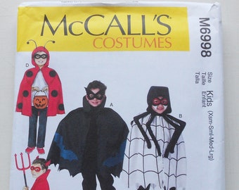 McCall's 6998, Size Xsm,Sml,Med,Lrg; UNCUT, Out of Print, Kids Capes and Mask Pattern, Halloween, Cosplay, Dressup