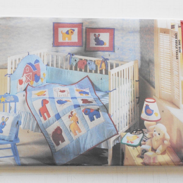 Butterick 5060, Size One Size; UNCUT, Out of Print, Barn Yard Baby Room, Bumper, Headboard, Dust Ruffle, Quilt Pattern