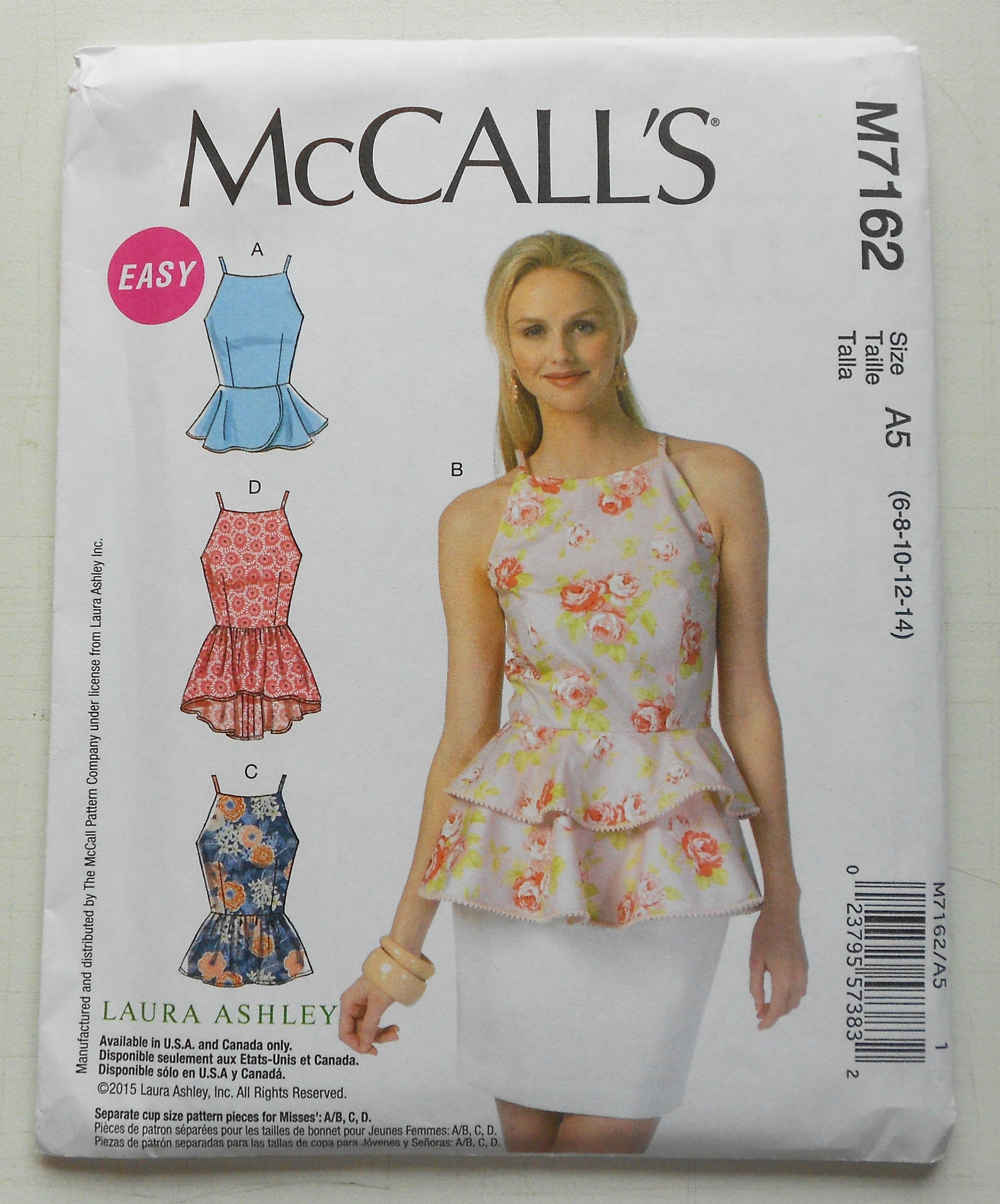 Mccalls 7162 Size 6,8,10,12,14 UNCUT, Out of Print, Mccall's Peplum Top ...