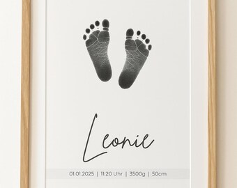 Fotavtryck och handavtryck | Födelseposter | Personlig bild | A4 | Personlig | Babypresent | Babypresent
