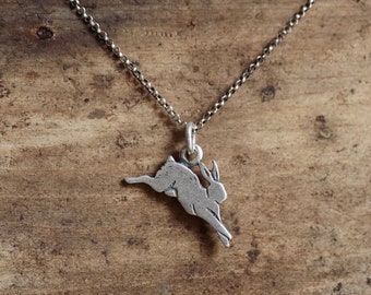 Leaping Bunny - Rabbit Charm Necklace - Solid Sterling Silver Bunny Necklace