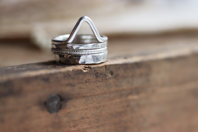 Summit . Sterling Silver Thick Triangle Mountain Stack Ring image 2