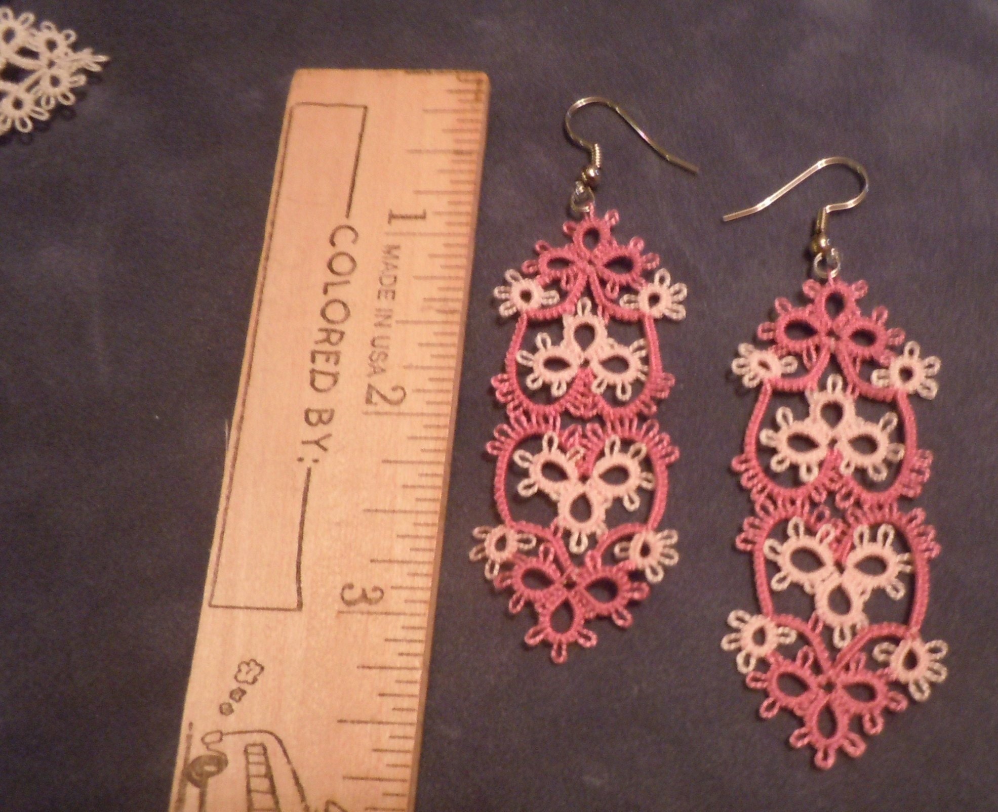 Tatted EARRINGS two Heart Dangle Earrings Tatting Etsy