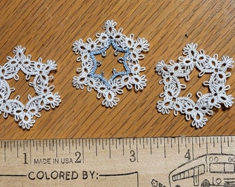 3-pack Tatted  Mini SNOWFLAKE DOLLHOUSE sized DOILY  ready-made Tatting, Dollhouse doilies, table top deco