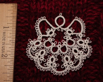 Tatted Lace Angel Ornament – Handmade Christmas Angel, Black Wings (2.25")